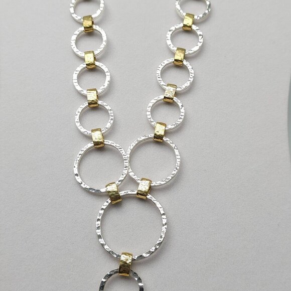 Etienne Aigner Hammered Mixed Metal Circle Link Necklace With Gold-Tone Accents - Picture 7 of 9